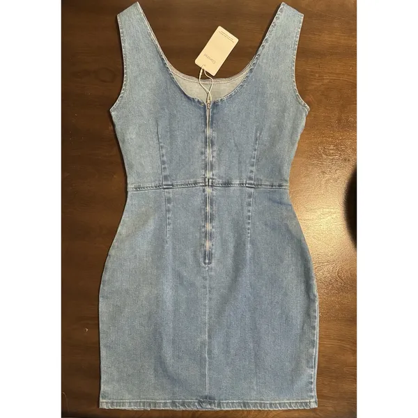 CONSHVI Women’s Denim Dress Sexy Sleeveless Split Bodycon Mini Tube Jeans - Sz S - Image 2