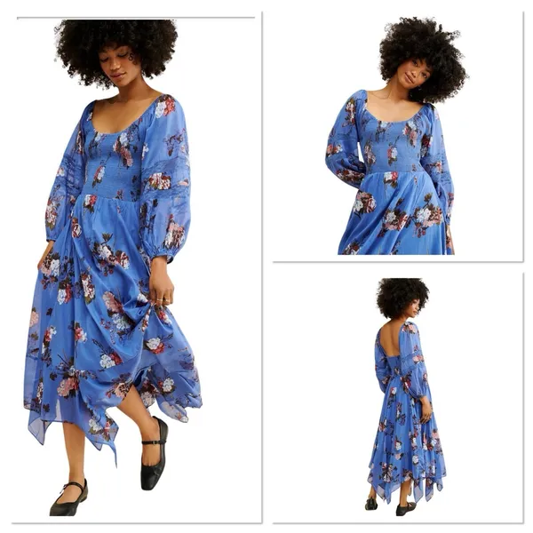 Free People Bohemian Witchy Fairy Morning Glory Maxi Dress Bluebell Small Floral - Image 2
