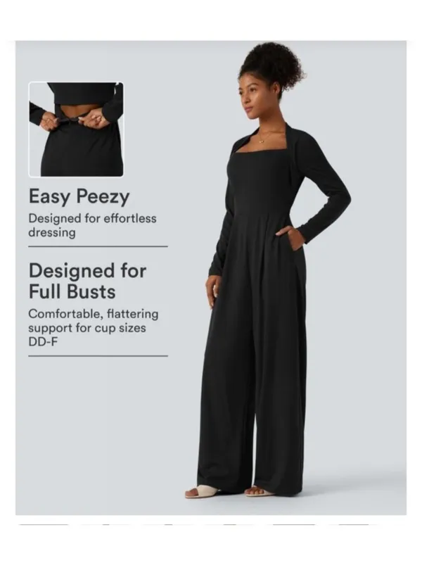 Halara XS Easy-Peezy  Jumpsuit Black Long-Sleeve - Image 2