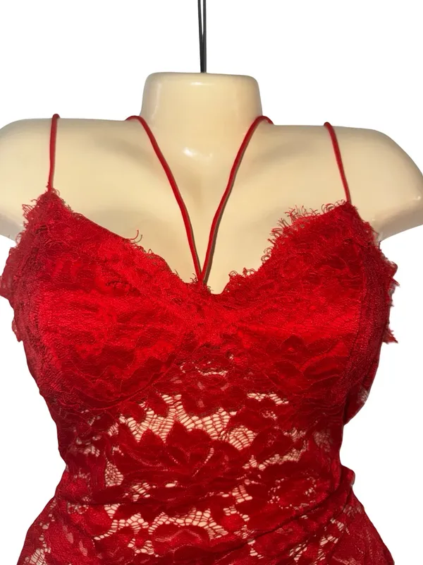 SHEIN Red Lace Strappy Chemise Bodysuit - Image 2
