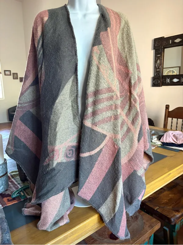 Striped Pink and Gray Poncho Cape - Women's Wrap - Image 6