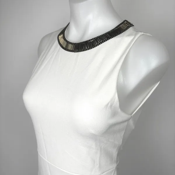 H&M White Gold Beaded Neck Formal Cocktail Bodycon Sheath Mini Dress Size S - Image 4