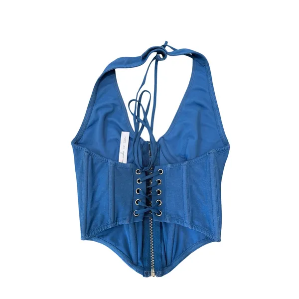 Urban Outfitters Out From Under‎ Hot Stuff Denim Halter Corset Top Blue Sz S - Image 12