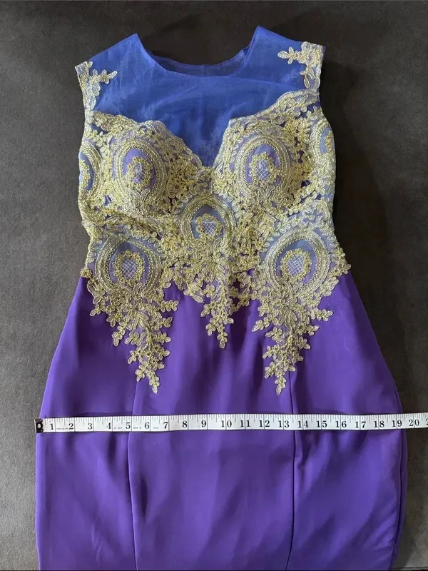 Women’s Purple Formal Evening Gown Gold Accents Mermaid Fit Train Size 10 NWT - Image 11