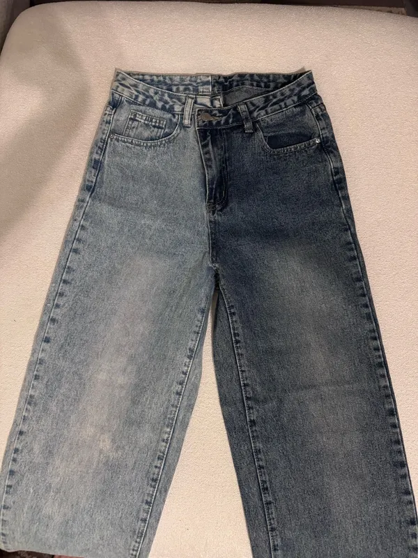 Two-tone uneven wide leg contrast jeans NWOT - Image 4