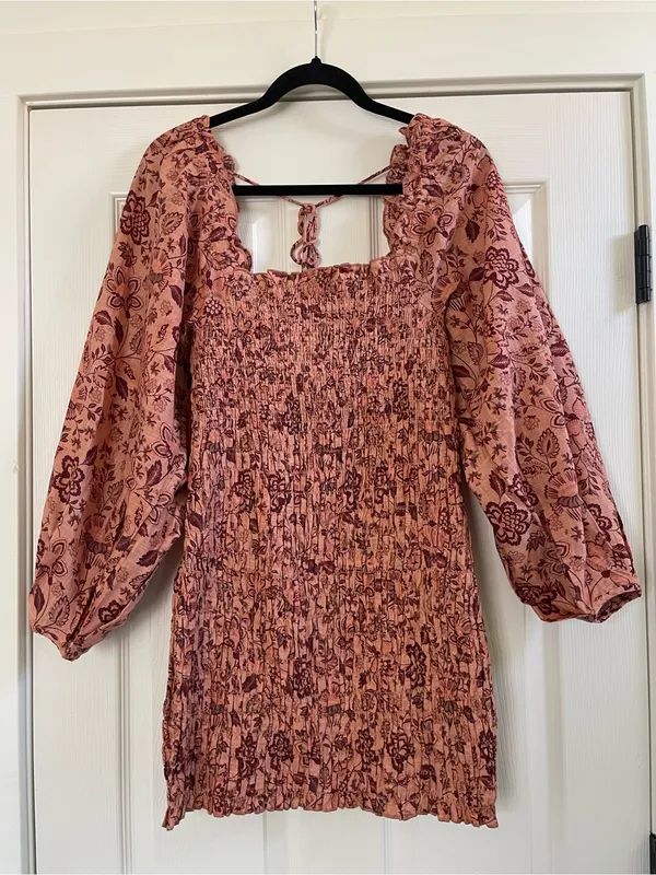 Women’s Free People Apricot Floral Smock It To Me Mini Dress Size M - Image 5