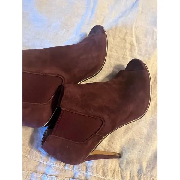 Coach Booties Size 7 B Burgundy Suede Heels Open Toes Adrianna - Image 6
