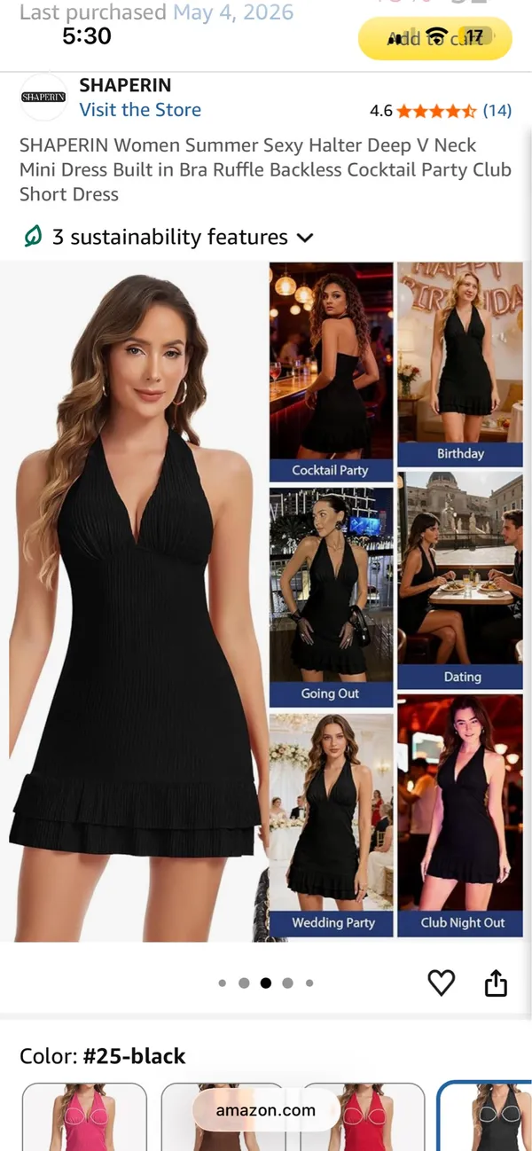 Amazon SHAPERIN Women Summer Sexy Halter Deep V Neck Mini Dress Built in Bra Ruffle Backless Cocktail Party Club Short Dress - Image 5