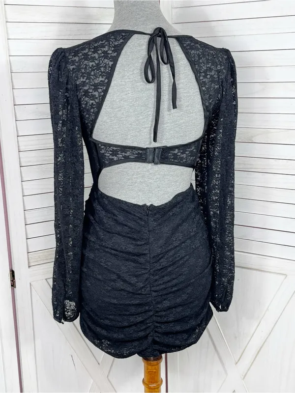 Edit‎ by Nine Lace Corset Top Ruched Mini Dress Black Medium Gothic Coquette Y2K - Image 5