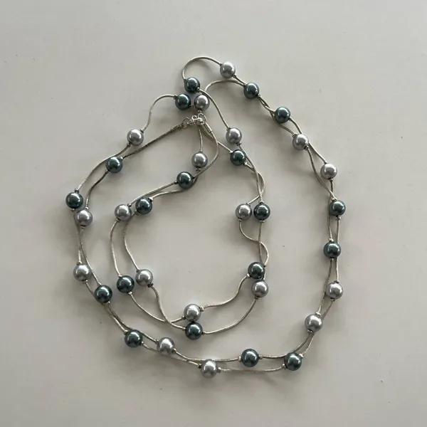 Premier Designs Silver tone metal Crystal bead Black pearl faux Necklace Quality 30” - Image 4