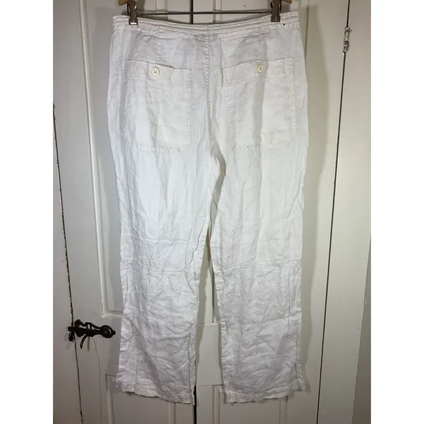 H&M‎ LOGG White Linen Blend Pants Women 33x29 Beachy Wedding Bride Resort Cruise - Image 3
