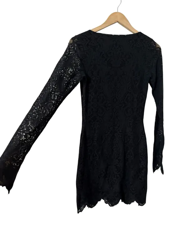 FOR LOVE & LEMONS Noir Mesh Lace Long Sleeve Mini Dress - Image 9