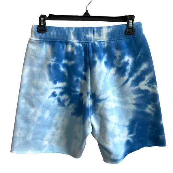 Warm Fun Sweat Shorts‎ Womens S Blue Tie Dye Retro Athleisure Raw Hem Fleece - Image 3