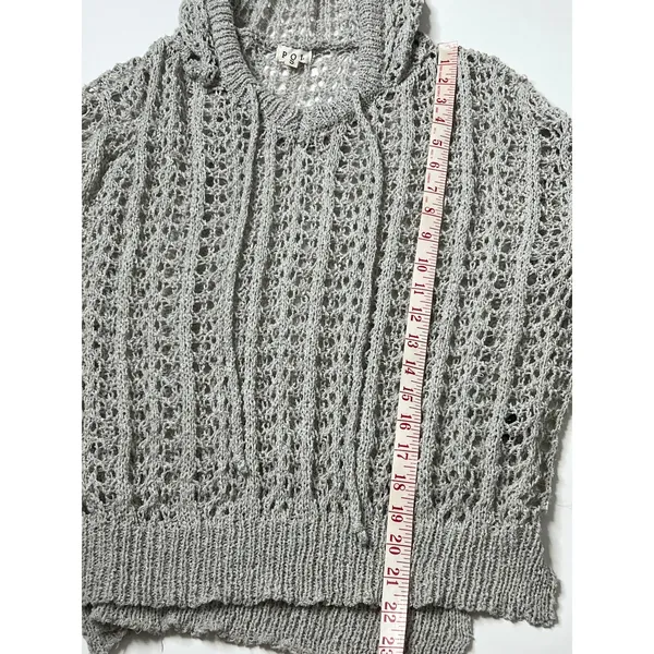 POL Open Knit Hooded Sweater Small Gray Boho Crochet Lightweight Top - Image 5