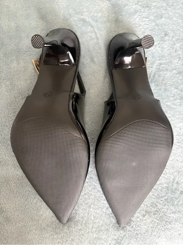 Geeyea Black Patent Slingback Stiletto Heels Pointed Toe EU 36 New - Image 7