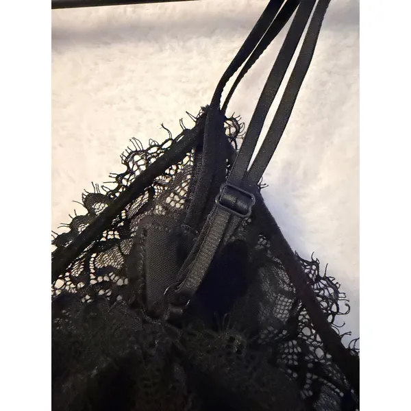 Aerie Black Lace Bralette Womens Small Ribbed Eyelash Trim Longline Crop Top - Image 7
