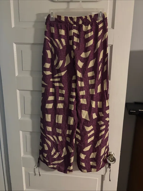 Women's Wide-Leg Patterned Palazzo Pants - Purple Cream - Image 4