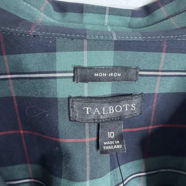 NWT Talbots Perfect Popover Blouse 10 Preppy Workwear Casual Green‎ Tartan Plaid - Image 4