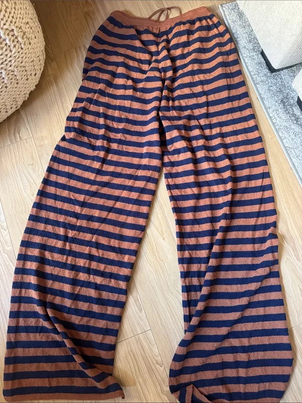 The Bar Striped Knit Lounge Pants - Rust & Navy Blue - Image 3