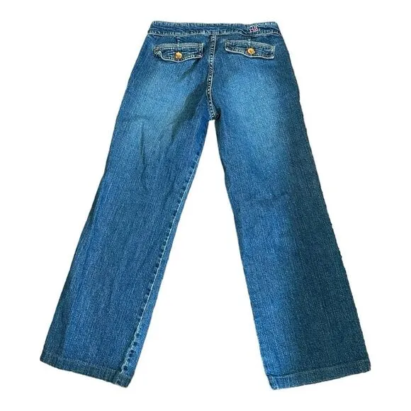 Lilly Pulitzer Jeans Women 8 Blue Low Rise Wide Leg‎ Denim Stretch Casual - Image 2