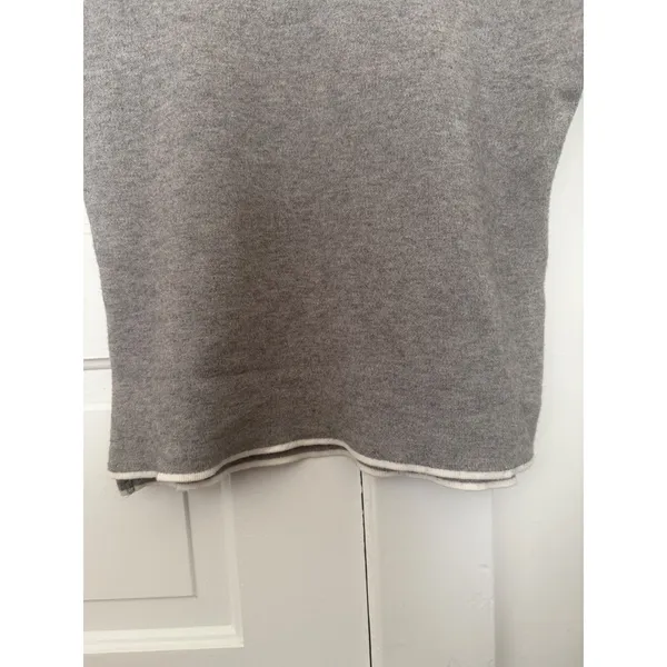 Zara Knit Womens Grey Mock Neck Short Sleeve Sweater Contrast Trim Large - Image 6