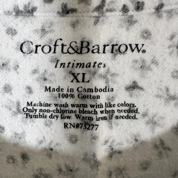 Croft & Barrow Intimates Womens XL White Grey Floral Cotton Flannel Nightgown - Image 3