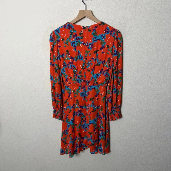 Saloni Eve Mini Dress Tangerine Sweetpeas‎ Chiffon Viscose Smock V Neck Size 0 - Image 10