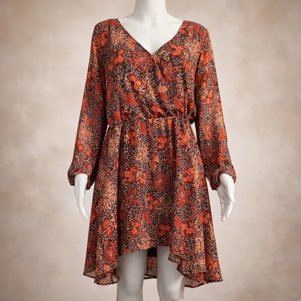 Free People Teegan Mini Dress Red Floral V Neck Boho Festival L 12 Spring Summer - Image 2