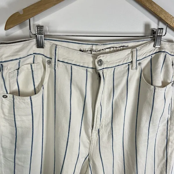 American Eagle Momjean White Blue‎ Striped Plus Size 18 Boho Casual Beach - Image 5
