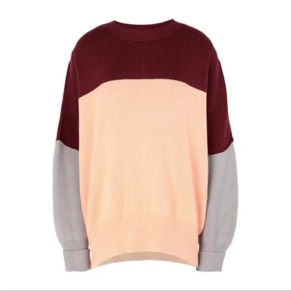 Free People Easy Street Oversized Sweater Color Block Women’s Small Peach Combo - Image 6
