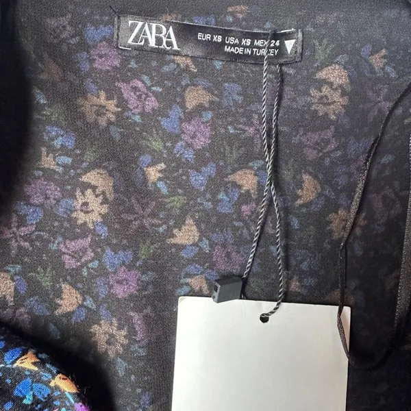 Zara Mini‎ Dress | Boho Floral Print | Women’s XS | Shoulder Pads | Long Sleeve - Image 3