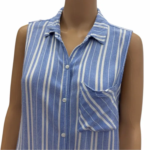 Staccato Blue Striped Sleeveless Button Up Tunic Top Blouse Womens Large - Image 5