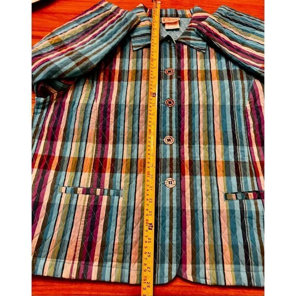 Company Collection Vintage Quilted Button Up Jacket Blue/Green Plaid XL - Image 7