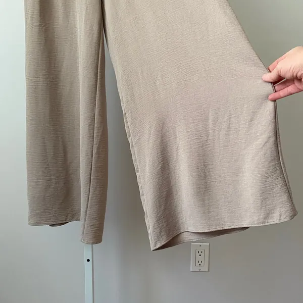 Zara Boho Coastal Relaxed Flowy Wide Leg Pants Small Tan - Image 4