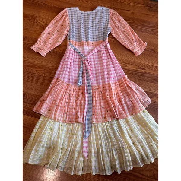 LoveShackFancy Ollie Floral Tiered Cotton Midi Dress Boho Check Size 2 - Image 13