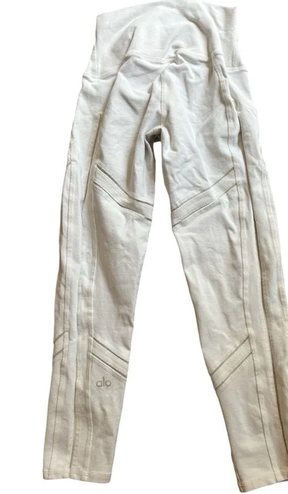 ALO YOGA Crop Leggings Pants w Mesh sz XXS White Gym Run Studio Workout Stretch - Image 2