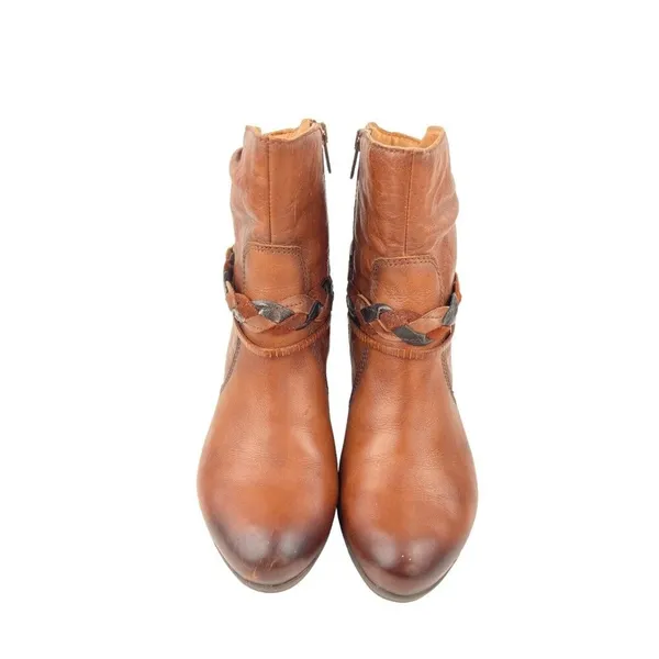 *Pikolinos Heeled Ankle Booties Womens Size 40 Brown Leather Zip Braided Strap - Image 9