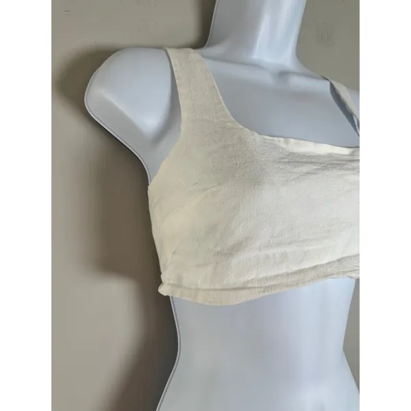 4th Reckless Cream Square Neck Tie Back Crop Top Linen‎ Blend Women's S - Image 2