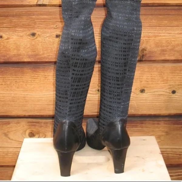 PREVATA Black Fabric Stretch Knee High Boots Black Size 8 - Image 5