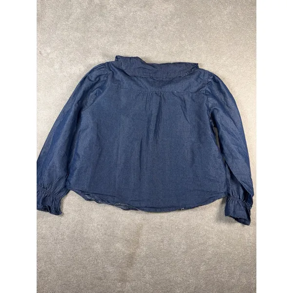 Audrey Lane brand denim blouse‎ collared puff sleeve L - Image 7