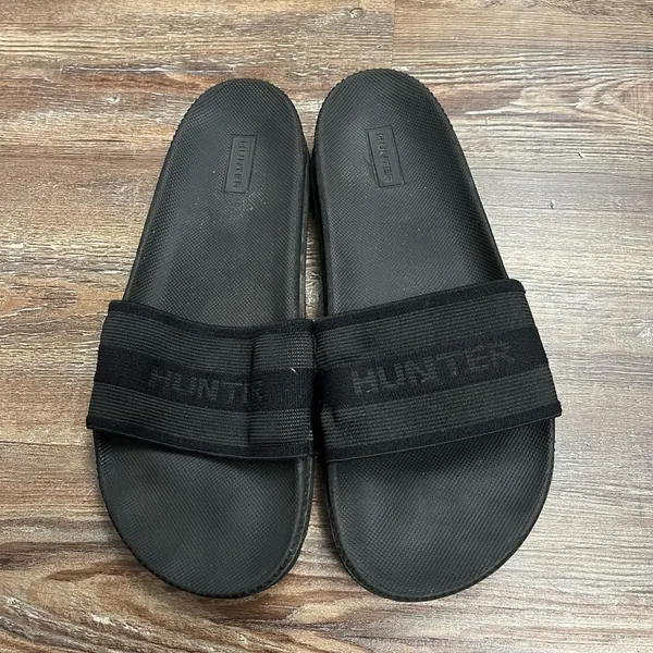 Hunter Originally Elastic Black Slide Sandals Size 7 - Image 2