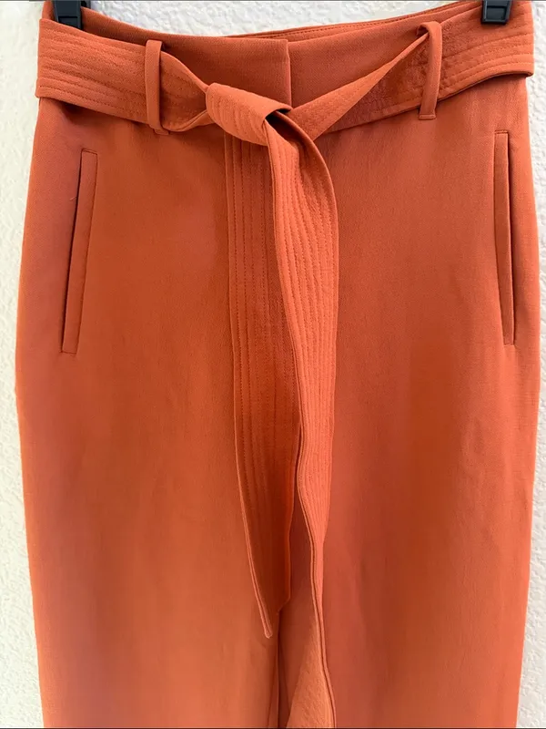 Aritzia Tie Front Burnt Orange Ankle Cropped Front Back Pocket Pants Size 2 - Image 4