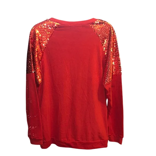 Southern Grace Merry Festive Red Sequin Sweatshirt Lg - Image 4