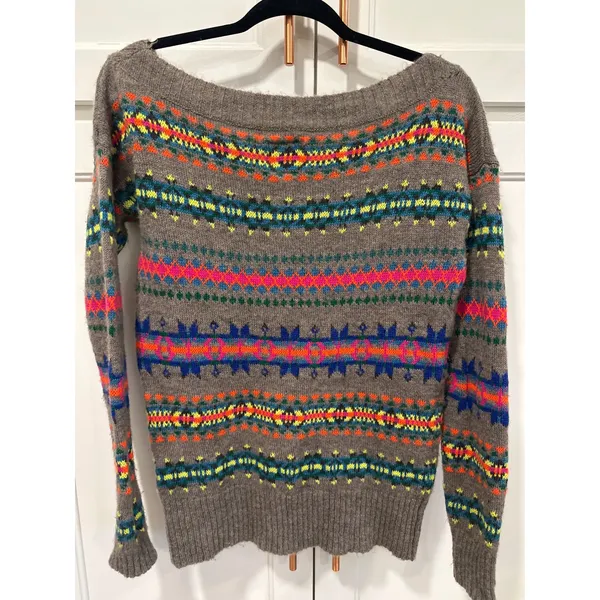 American Eagle Outfitters Neon Fair Isle Wool Blend Sweater preppy Womens M boho - Image 6