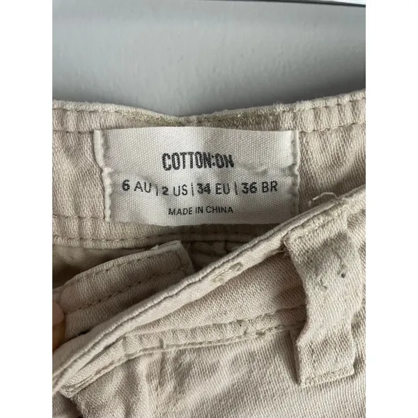 Cotton On Cream Cargo Pants - US Size 2 (XS) Pockets Minimalist Neutral Gorpcore - Image 2