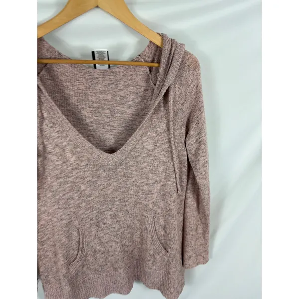 Bobeau Knit V Neck Light Pink Lightweight Hoodie Size Large - Image 2