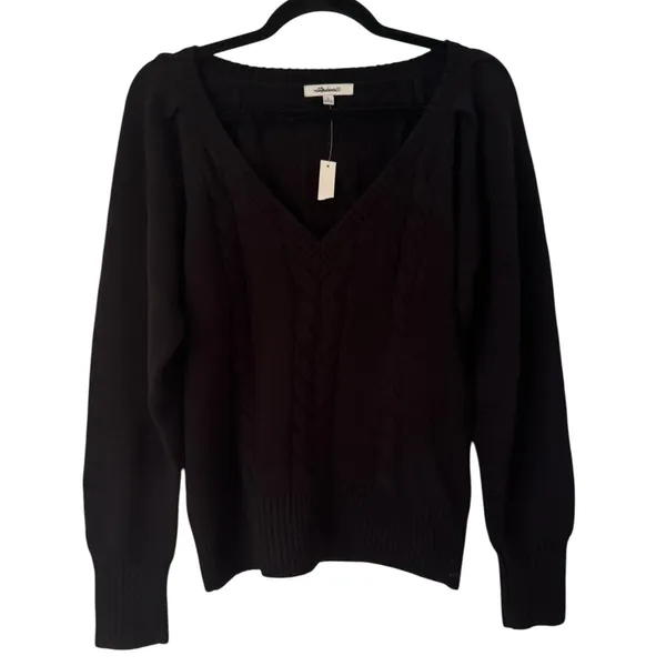 NWD Madewell V-Neck Pullover Sweater Merino Wool Size Small Black - Image 4