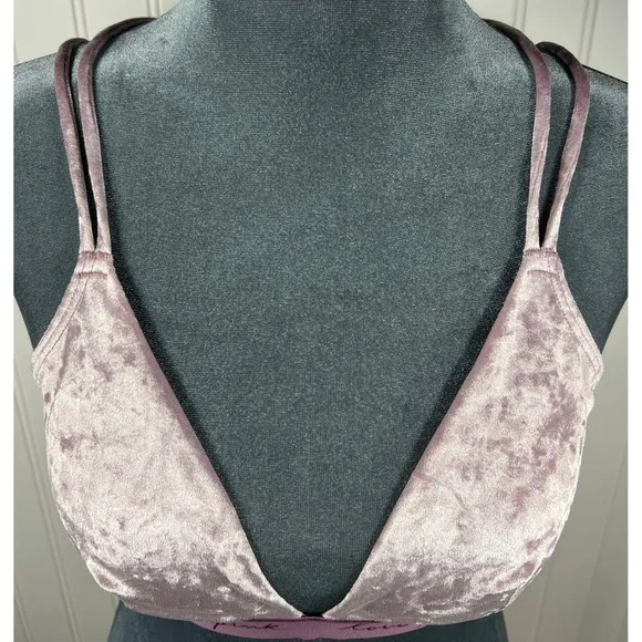 PINK Victoria's Secret Crushed Velvet Strappy Triangle Bralette Mauve Purple‎ M - Image 10