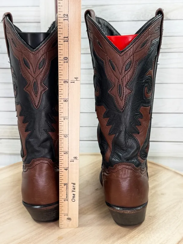 Vintage Abilene Western Cowboy Boots 9093 Julie Brown Black Leather‎ Women 7.5 - Image 6