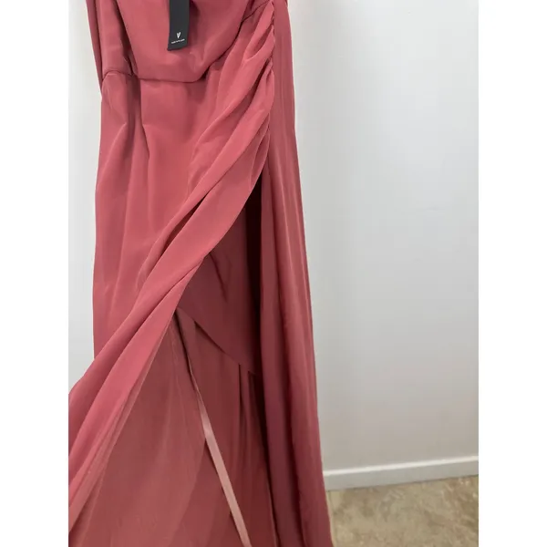 Lulus Adeline Rusty Rose One Shoulder Scarf Maxi Dress Formal Evening Large NWT - Image 8